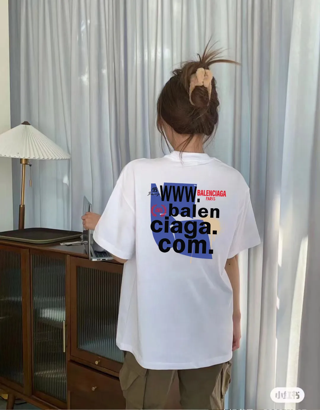 P80✨🔥 BALENCIAGA Paris lettering printed short-sleeved T-shirt, custom-woven and dyed 280g combed cotton heavyweight fabric, zero color difference in thread, perfect details, different from the current version on the market, welcome to compare, Same Style for men and women, must-sell in the picture above Color: White Black Size: 1 2 3 4